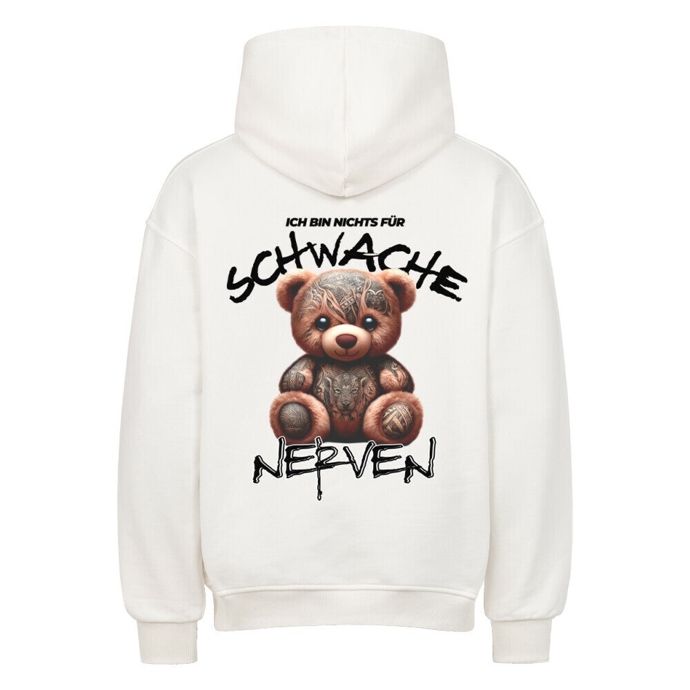 Schwache Nerven - Heavy Oversized Backprint Hoodie Hoodie  XS Weiß  Tattoo Fashion von inked-mafia.de. Dieses Teil gehört in jeden Kleiderschrank eines inked-rebels! Finde ideale Geschenke für Tätowierte, Tattoofans oder Tätowierer.