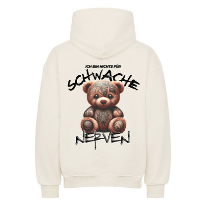 Schwache Nerven - Heavy Oversized Backprint Hoodie Hoodie  XS Beige  Tattoo Fashion von inked-mafia.de. Dieses Teil gehört in jeden Kleiderschrank eines inked-rebels! Finde ideale Geschenke für Tätowierte, Tattoofans oder Tätowierer.