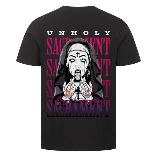 Unholy - Premium Backprint Shirt T-Shirt  S Schwarz  Tattoo Fashion von inked-mafia.de. Dieses Teil gehört in jeden Kleiderschrank eines inked-rebels! Finde ideale Geschenke für Tätowierte, Tattoofans oder Tätowierer.