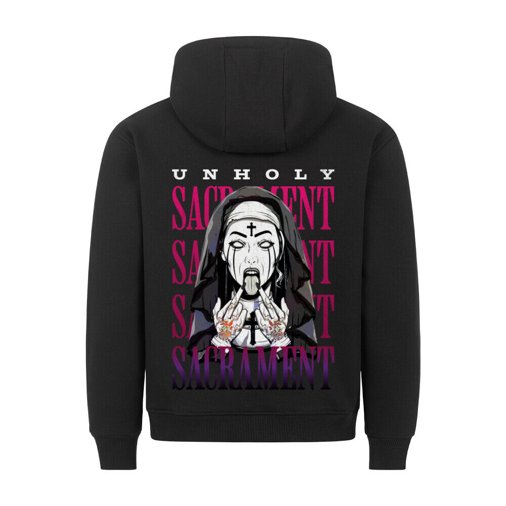 Unholy - Backprint Hoodie Hoodie  S Schwarz  Tattoo Fashion von inked-mafia.de. Dieses Teil gehört in jeden Kleiderschrank eines inked-rebels! Finde ideale Geschenke für Tätowierte, Tattoofans oder Tätowierer.