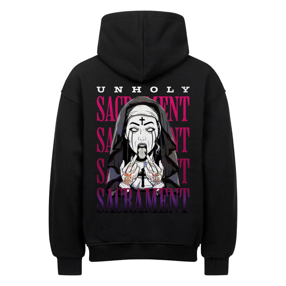 Unholy - Heavy Oversized Backprint Hoodie Hoodie  XS Schwarz  Tattoo Fashion von inked-mafia.de. Dieses Teil gehört in jeden Kleiderschrank eines inked-rebels! Finde ideale Geschenke für Tätowierte, Tattoofans oder Tätowierer.