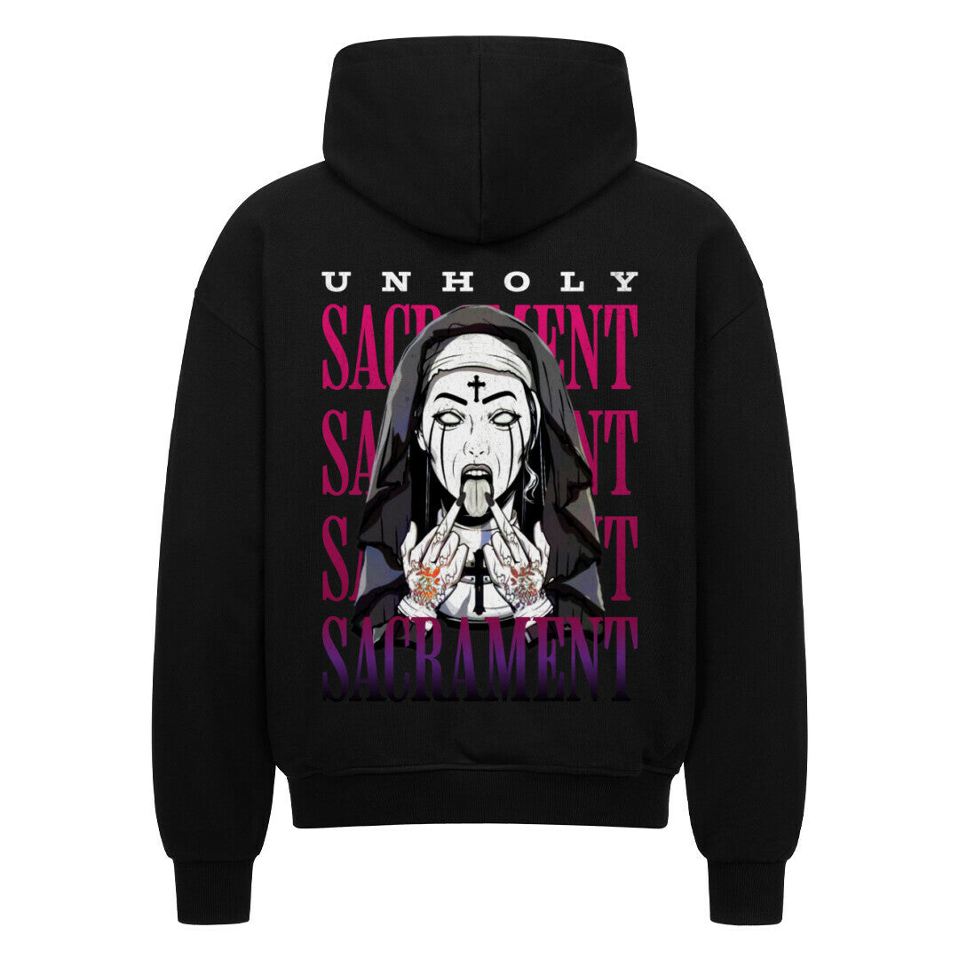 Unholy - Heavy Oversized Backprint Zipper Hoodie  S Schwarz  Tattoo Fashion von inked-mafia.de. Dieses Teil gehört in jeden Kleiderschrank eines inked-rebels! Finde ideale Geschenke für Tätowierte, Tattoofans oder Tätowierer.