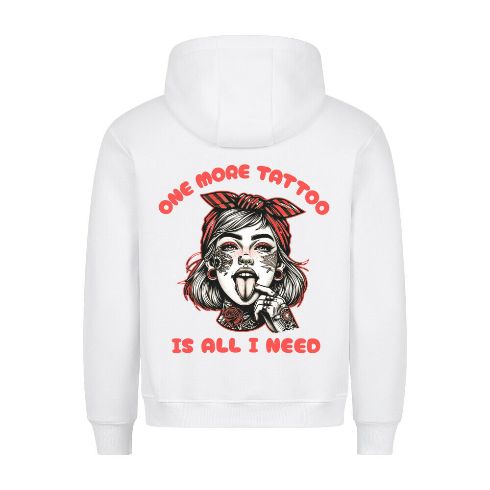 One more tattoo - Backprint Hoodie Hoodie  S Weiß  Tattoo Fashion von inked-mafia.de. Dieses Teil gehört in jeden Kleiderschrank eines inked-rebels! Finde ideale Geschenke für Tätowierte, Tattoofans oder Tätowierer.