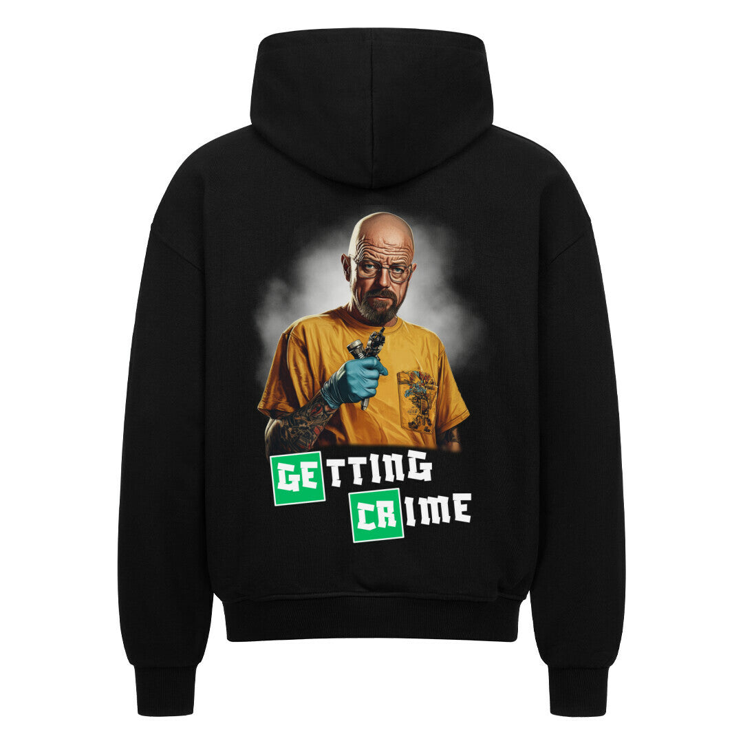 Getting Crime - Heavy Oversized Backprint Zipper Hoodie  S Schwarz  Tattoo Fashion von inked-mafia.de. Dieses Teil gehört in jeden Kleiderschrank eines inked-rebels! Finde ideale Geschenke für Tätowierte, Tattoofans oder Tätowierer.