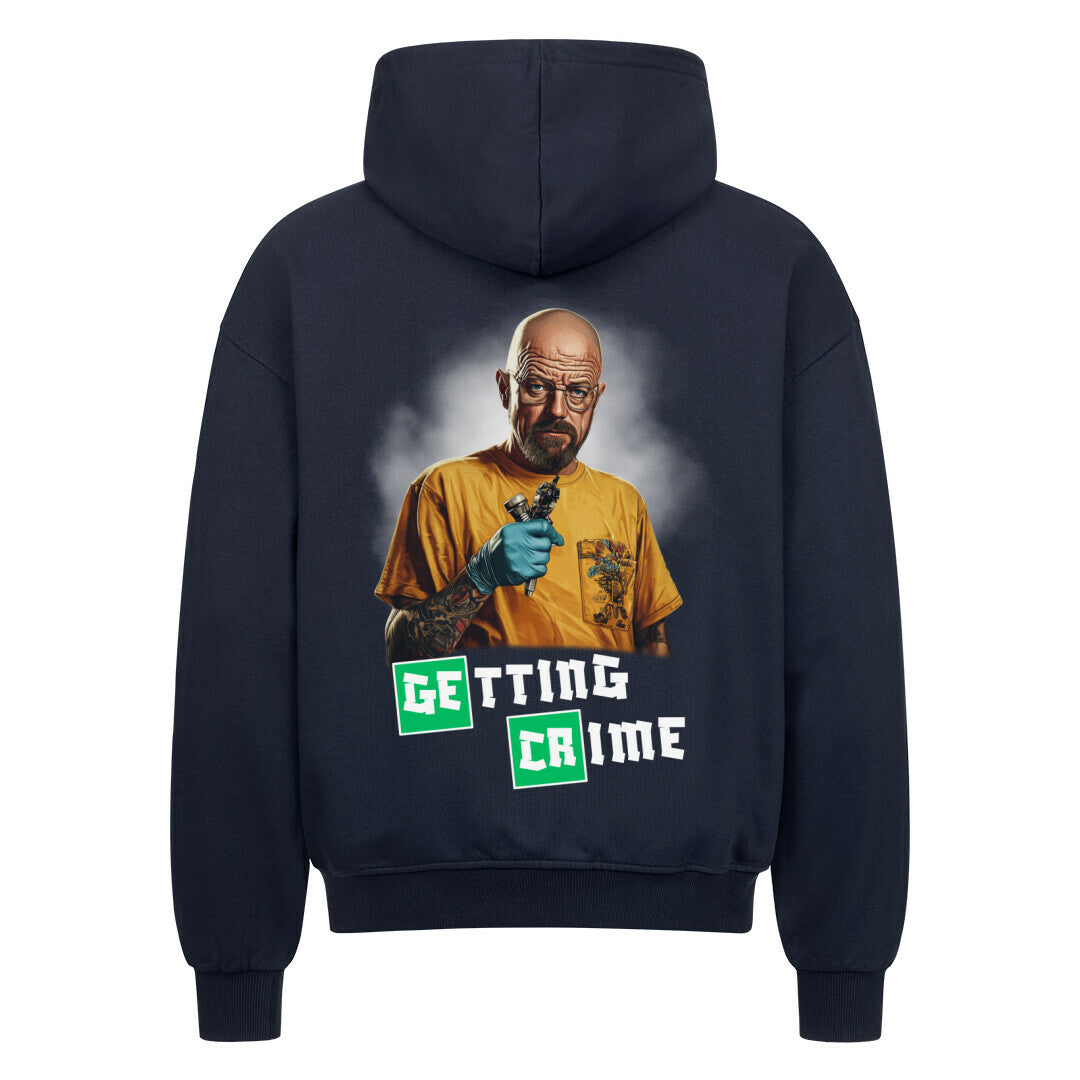 Getting Crime - Heavy Oversized Backprint Zipper Hoodie  S Navy Blue  Tattoo Fashion von inked-mafia.de. Dieses Teil gehört in jeden Kleiderschrank eines inked-rebels! Finde ideale Geschenke für Tätowierte, Tattoofans oder Tätowierer.