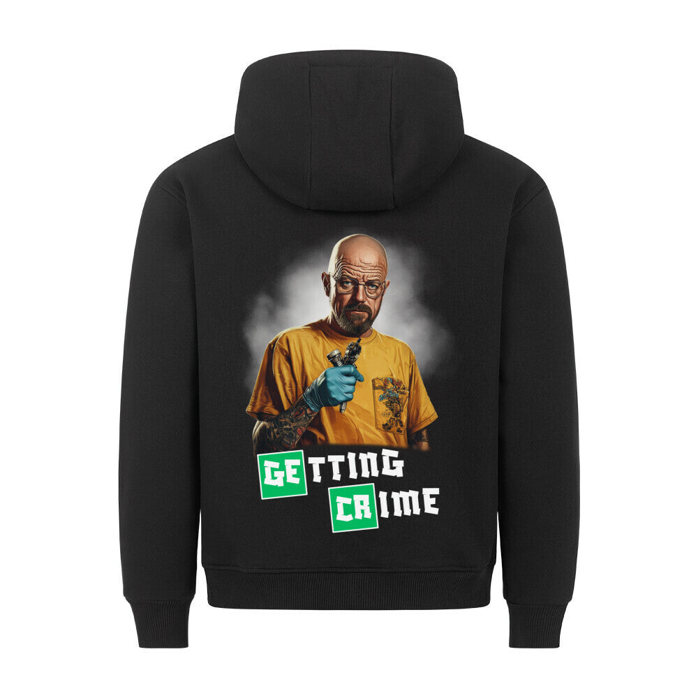 Getting Crime - Backprint Hoodie Hoodie  S Schwarz  Tattoo Fashion von inked-mafia.de. Dieses Teil gehört in jeden Kleiderschrank eines inked-rebels! Finde ideale Geschenke für Tätowierte, Tattoofans oder Tätowierer.