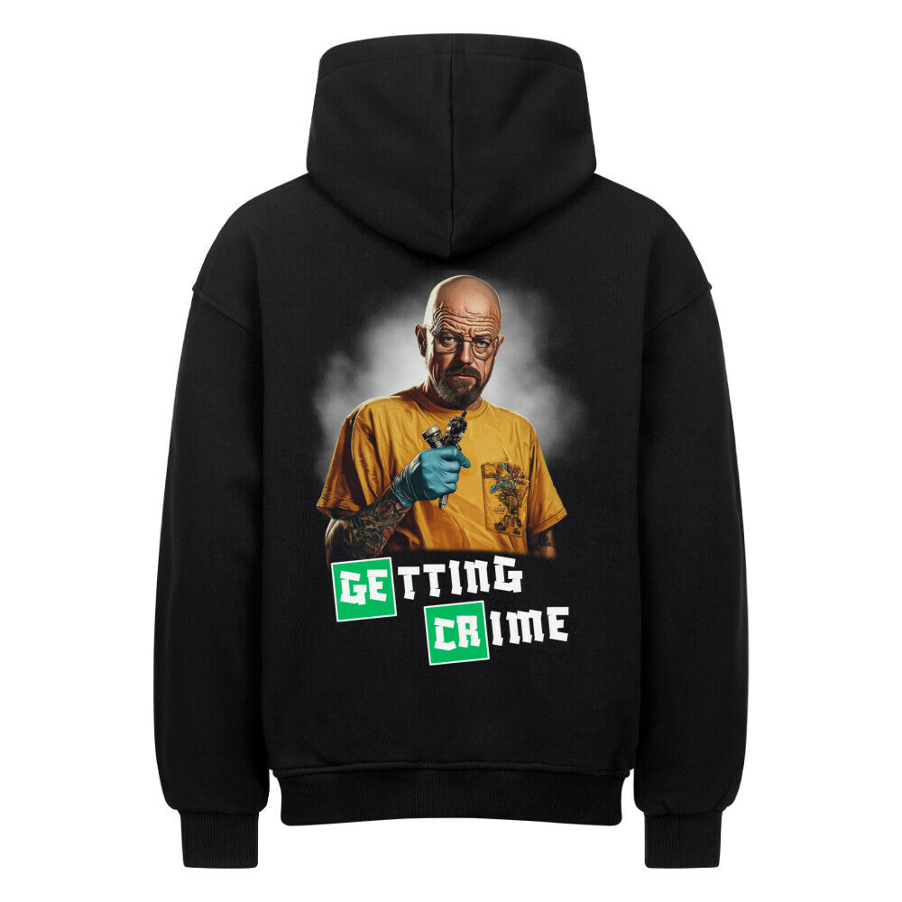 Getting Crime - Heavy Oversized Backprint Hoodie Hoodie  XS Schwarz  Tattoo Fashion von inked-mafia.de. Dieses Teil gehört in jeden Kleiderschrank eines inked-rebels! Finde ideale Geschenke für Tätowierte, Tattoofans oder Tätowierer.