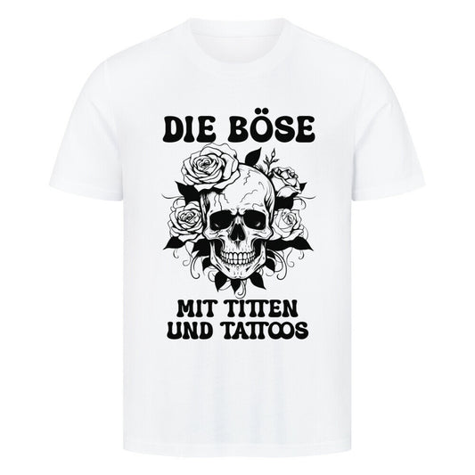 Die Böse - Premium Shirt T-Shirt  S Weiß  Tattoo Fashion von inked-mafia.de. Dieses Teil gehört in jeden Kleiderschrank eines inked-rebels! Finde ideale Geschenke für Tätowierte, Tattoofans oder Tätowierer.