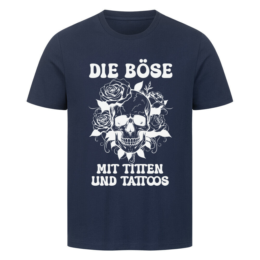 Die Böse - Premium Shirt T-Shirt  S Navy Blue  Tattoo Fashion von inked-mafia.de. Dieses Teil gehört in jeden Kleiderschrank eines inked-rebels! Finde ideale Geschenke für Tätowierte, Tattoofans oder Tätowierer.