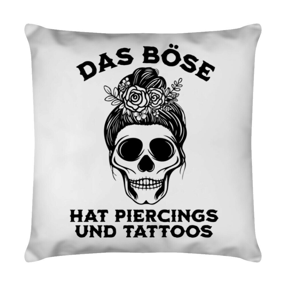 Das Böse - Kissen Pillow  40cm x 40cm Weiß  Tattoo Fashion von inked-mafia.de. Dieses Teil gehört in jeden Kleiderschrank eines inked-rebels! Finde ideale Geschenke für Tätowierte, Tattoofans oder Tätowierer.