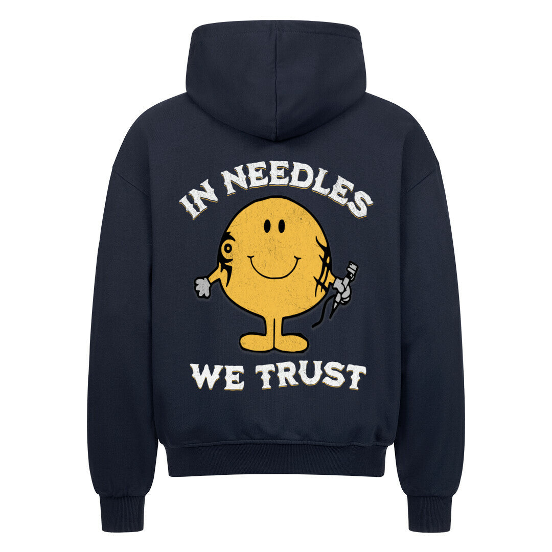 In needles we trust - Heavy Oversized Backprint Zipper Hoodie  S Navy Blue  Tattoo Fashion von inked-mafia.de. Dieses Teil gehört in jeden Kleiderschrank eines inked-rebels! Finde ideale Geschenke für Tätowierte, Tattoofans oder Tätowierer.