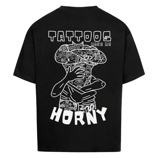 Horny - Heavy Oversized Backprint Shirt T-Shirt  XS Schwarz  Tattoo Fashion von inked-mafia.de. Dieses Teil gehört in jeden Kleiderschrank eines inked-rebels! Finde ideale Geschenke für Tätowierte, Tattoofans oder Tätowierer.