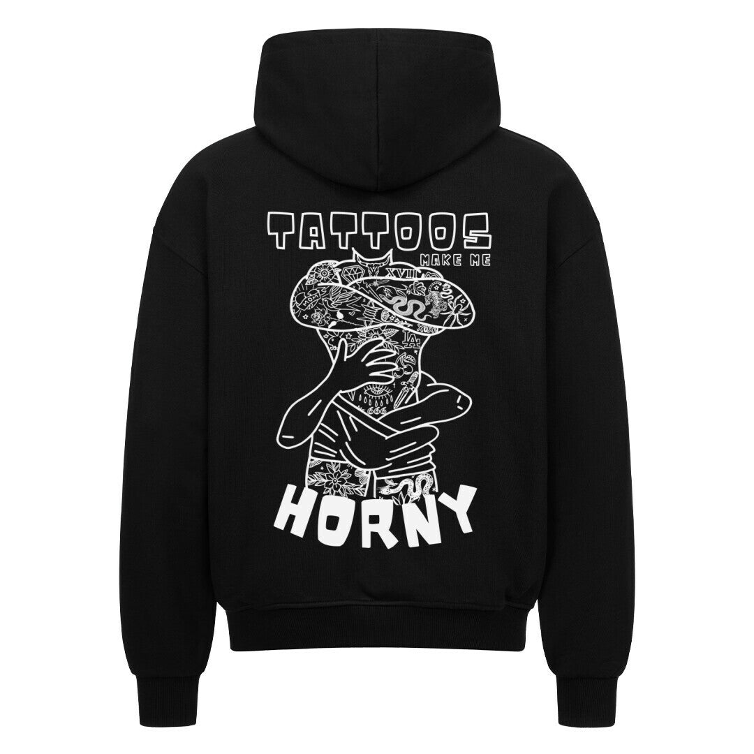 Horny - Heavy Oversized Backprint Zipper Hoodie  S Schwarz  Tattoo Fashion von inked-mafia.de. Dieses Teil gehört in jeden Kleiderschrank eines inked-rebels! Finde ideale Geschenke für Tätowierte, Tattoofans oder Tätowierer.