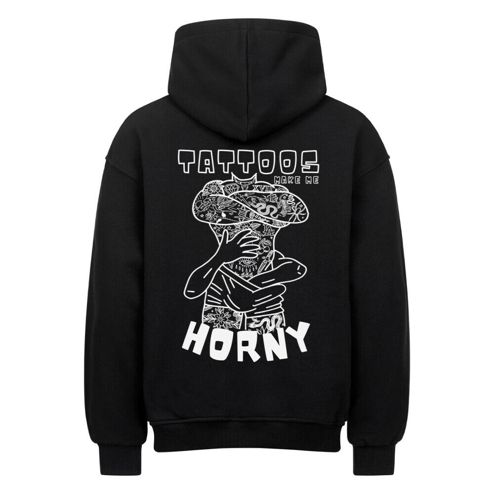 Horny - Heavy Oversized Backprint Hoodie Hoodie  XS Schwarz  Tattoo Fashion von inked-mafia.de. Dieses Teil gehört in jeden Kleiderschrank eines inked-rebels! Finde ideale Geschenke für Tätowierte, Tattoofans oder Tätowierer.