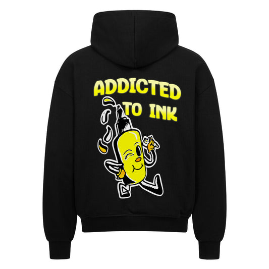 Addicted to ink - Heavy Oversized Backprint Zipper Hoodie  S Schwarz  Tattoo Fashion von inked-mafia.de. Dieses Teil gehört in jeden Kleiderschrank eines inked-rebels! Finde ideale Geschenke für Tätowierte, Tattoofans oder Tätowierer.