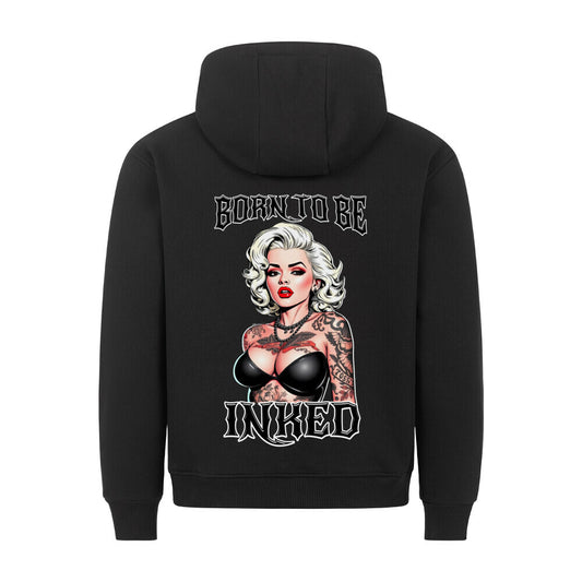 Born to be inked - Backprint Hoodie Hoodie  S Schwarz  Tattoo Fashion von inked-mafia.de. Dieses Teil gehört in jeden Kleiderschrank eines inked-rebels! Finde ideale Geschenke für Tätowierte, Tattoofans oder Tätowierer.