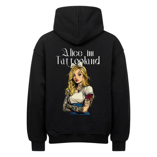 Alice - Heavy Oversized Backprint Hoodie Hoodie  XS Schwarz  Tattoo Fashion von inked-mafia.de. Dieses Teil gehört in jeden Kleiderschrank eines inked-rebels! Finde ideale Geschenke für Tätowierte, Tattoofans oder Tätowierer.