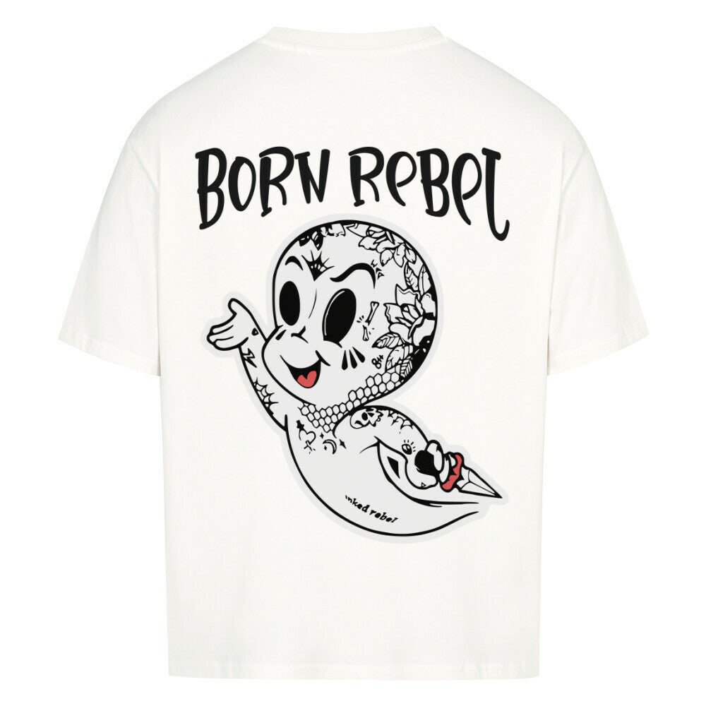 Born Rebel - Heavy Oversized Backprint Shirt T-Shirt  XS Weiß  Tattoo Fashion von inked-mafia.de. Dieses Teil gehört in jeden Kleiderschrank eines inked-rebels! Finde ideale Geschenke für Tätowierte, Tattoofans oder Tätowierer.