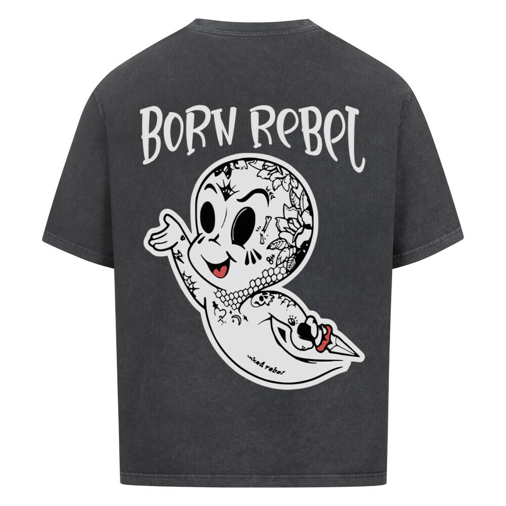 Born Rebel - Heavy Oversized Backprint Shirt T-Shirt  XS Washed Black  Tattoo Fashion von inked-mafia.de. Dieses Teil gehört in jeden Kleiderschrank eines inked-rebels! Finde ideale Geschenke für Tätowierte, Tattoofans oder Tätowierer.