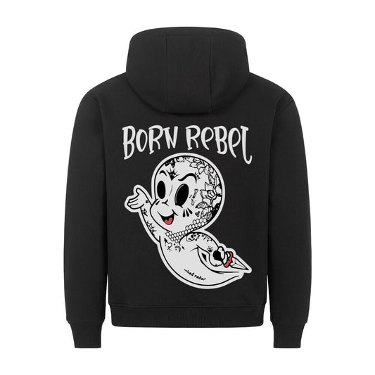 Born Rebel - Backprint Hoodie Hoodie  S Schwarz  Tattoo Fashion von inked-mafia.de. Dieses Teil gehört in jeden Kleiderschrank eines inked-rebels! Finde ideale Geschenke für Tätowierte, Tattoofans oder Tätowierer.