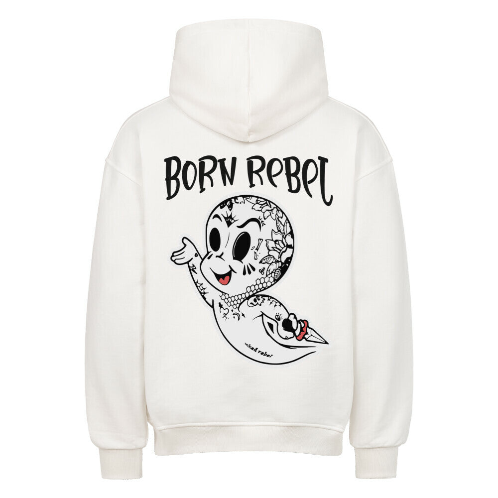 Born Rebel - Heavy Oversized Backprint Hoodie Hoodie  XS Weiß  Tattoo Fashion von inked-mafia.de. Dieses Teil gehört in jeden Kleiderschrank eines inked-rebels! Finde ideale Geschenke für Tätowierte, Tattoofans oder Tätowierer.
