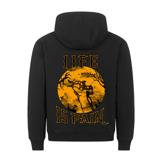 Life is pain - Backprint Hoodie Hoodie  S Schwarz  Tattoo Fashion von inked-mafia.de. Dieses Teil gehört in jeden Kleiderschrank eines inked-rebels! Finde ideale Geschenke für Tätowierte, Tattoofans oder Tätowierer.