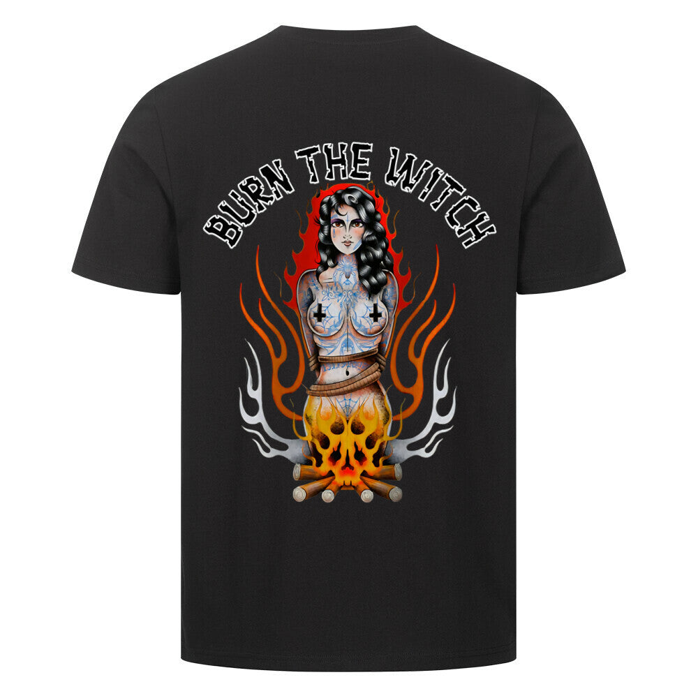 Burn the witch - Premium Backprint Shirt T-Shirt  S Schwarz  Tattoo Fashion von inked-mafia.de. Dieses Teil gehört in jeden Kleiderschrank eines inked-rebels! Finde ideale Geschenke für Tätowierte, Tattoofans oder Tätowierer.