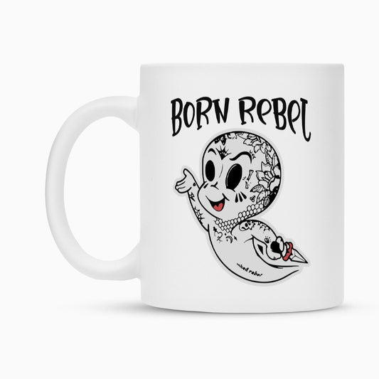 Born Rebel - Tasse Mug  300ml Weiß  Tattoo Fashion von inked-mafia.de. Dieses Teil gehört in jeden Kleiderschrank eines inked-rebels! Finde ideale Geschenke für Tätowierte, Tattoofans oder Tätowierer.