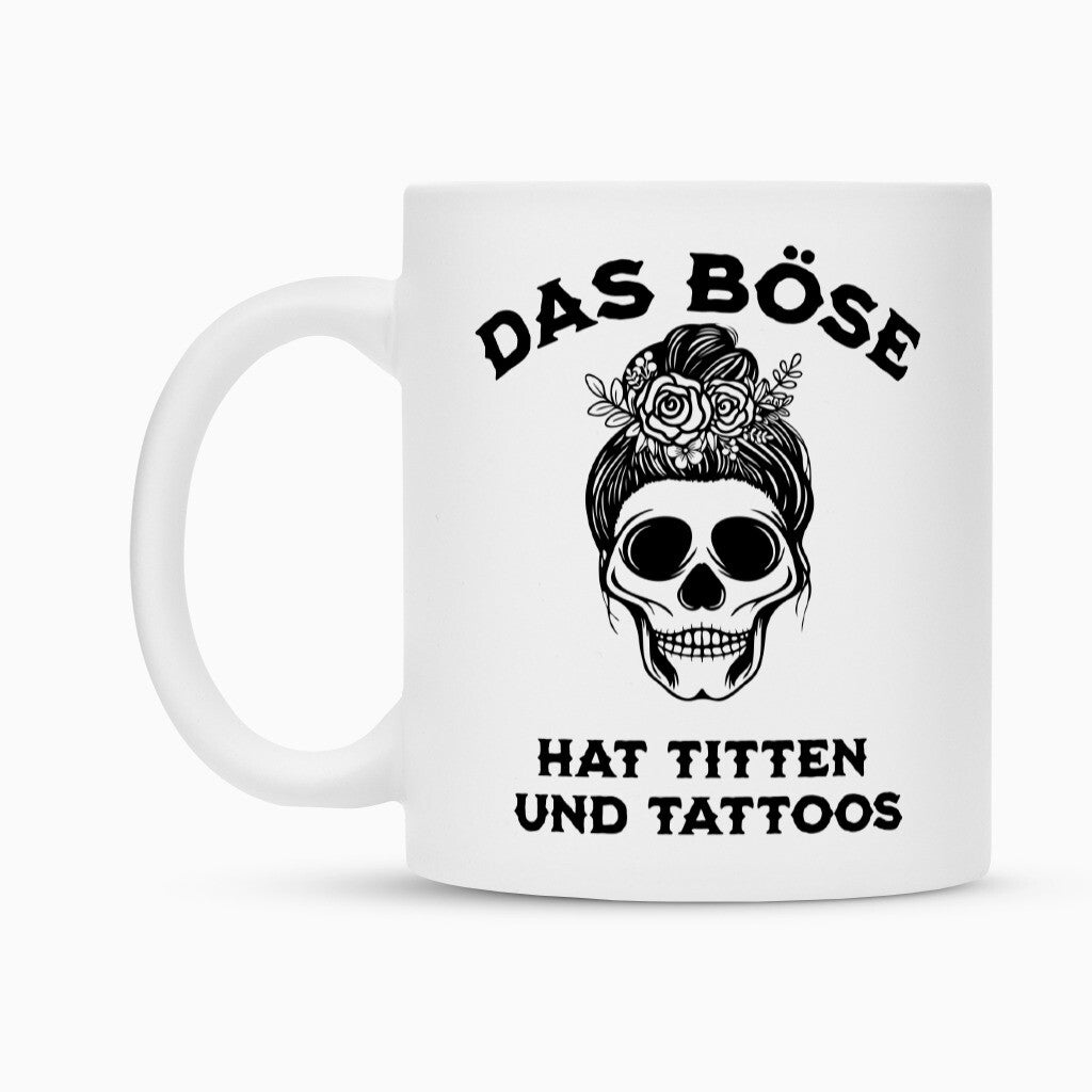 Das Böse - Tasse Mug  300ml Weiß  Tattoo Fashion von inked-mafia.de. Dieses Teil gehört in jeden Kleiderschrank eines inked-rebels! Finde ideale Geschenke für Tätowierte, Tattoofans oder Tätowierer.