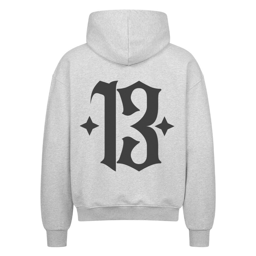 13 - Heavy Oversized Backprint Zipper Hoodie  S Grau  Tattoo Fashion von inked-mafia.de. Dieses Teil gehört in jeden Kleiderschrank eines inked-rebels! Finde ideale Geschenke für Tätowierte, Tattoofans oder Tätowierer.