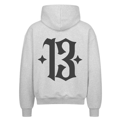 13 - Heavy Oversized Backprint Zipper Hoodie  S Grau  Tattoo Fashion von inked-mafia.de. Dieses Teil gehört in jeden Kleiderschrank eines inked-rebels! Finde ideale Geschenke für Tätowierte, Tattoofans oder Tätowierer.