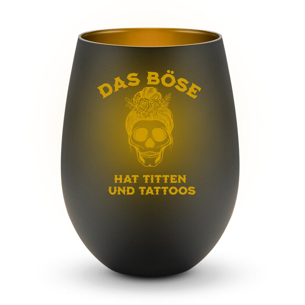 Das Böse - Windlicht LaserPng  Standard Schwarz-Gold  Tattoo Fashion von inked-mafia.de. Dieses Teil gehört in jeden Kleiderschrank eines inked-rebels! Finde ideale Geschenke für Tätowierte, Tattoofans oder Tätowierer.