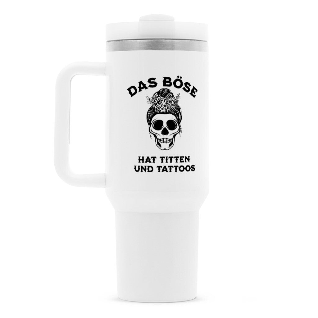 Das Böse - Thermobecher Mug  1200ml Weiß  Tattoo Fashion von inked-mafia.de. Dieses Teil gehört in jeden Kleiderschrank eines inked-rebels! Finde ideale Geschenke für Tätowierte, Tattoofans oder Tätowierer.