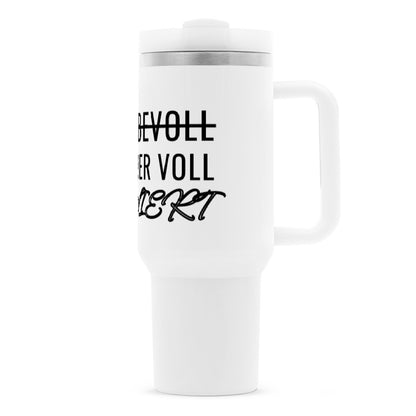 Liebevoll - Thermobecher Mug  1200ml Weiß  Tattoo Fashion von inked-mafia.de. Dieses Teil gehört in jeden Kleiderschrank eines inked-rebels! Finde ideale Geschenke für Tätowierte, Tattoofans oder Tätowierer.