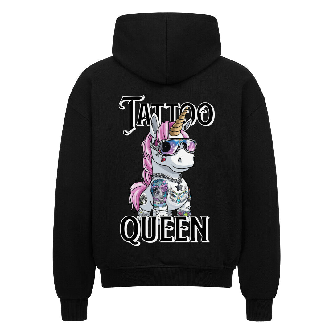 Tattoo Queen - Heavy Oversized Backprint Zipper Hoodie  S Schwarz  Tattoo Fashion von inked-mafia.de. Dieses Teil gehört in jeden Kleiderschrank eines inked-rebels! Finde ideale Geschenke für Tätowierte, Tattoofans oder Tätowierer.