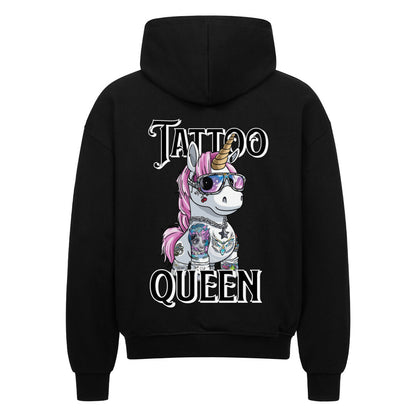 Tattoo Queen - Heavy Oversized Backprint Zipper Hoodie  S Schwarz  Tattoo Fashion von inked-mafia.de. Dieses Teil gehört in jeden Kleiderschrank eines inked-rebels! Finde ideale Geschenke für Tätowierte, Tattoofans oder Tätowierer.