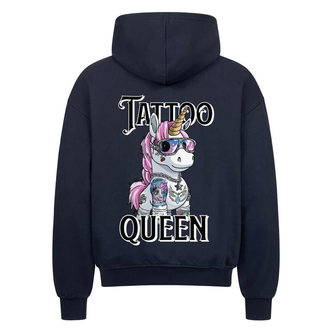 Tattoo Queen - Heavy Oversized Backprint Zipper Hoodie  S Navy Blue  Tattoo Fashion von inked-mafia.de. Dieses Teil gehört in jeden Kleiderschrank eines inked-rebels! Finde ideale Geschenke für Tätowierte, Tattoofans oder Tätowierer.