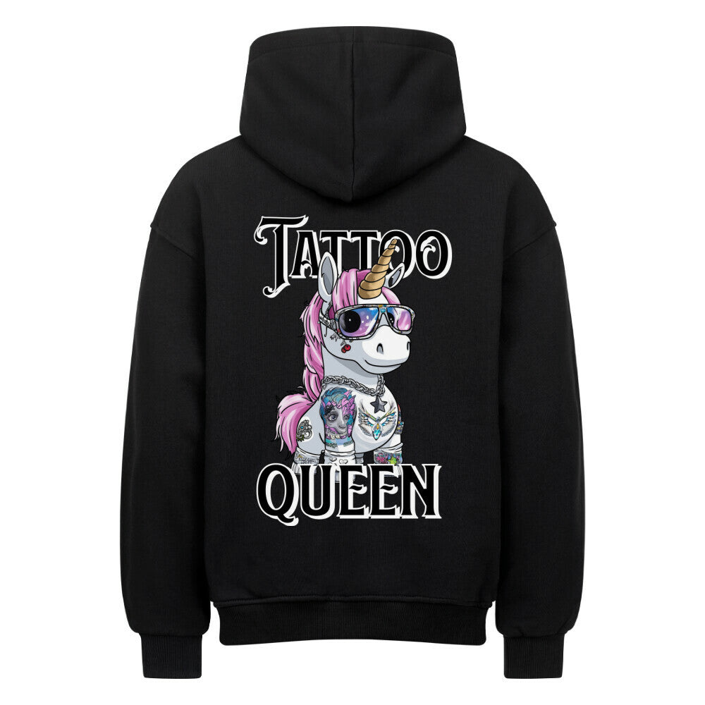 Tattoo Queen - Heavy Oversized Backprint Hoodie Hoodie  XS Schwarz  Tattoo Fashion von inked-mafia.de. Dieses Teil gehört in jeden Kleiderschrank eines inked-rebels! Finde ideale Geschenke für Tätowierte, Tattoofans oder Tätowierer.