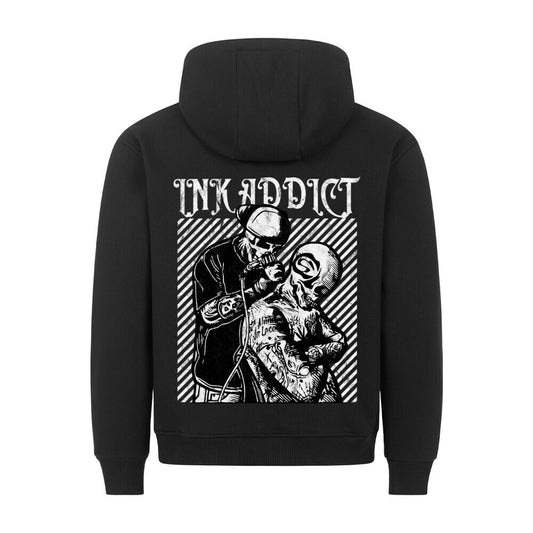 Ink Addict - Backprint Hoodie Hoodie  S Schwarz  Tattoo Fashion von inked-mafia.de. Dieses Teil gehört in jeden Kleiderschrank eines inked-rebels! Finde ideale Geschenke für Tätowierte, Tattoofans oder Tätowierer.