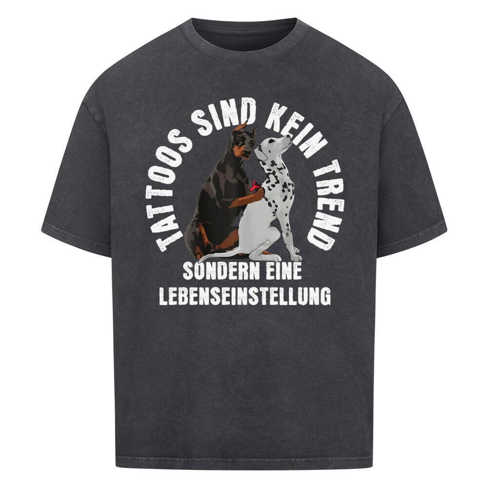 Lebenseinstellung - Heavy Oversized Shirt T-Shirt  XS Washed Black  Tattoo Fashion von inked-mafia.de. Dieses Teil gehört in jeden Kleiderschrank eines inked-rebels! Finde ideale Geschenke für Tätowierte, Tattoofans oder Tätowierer.