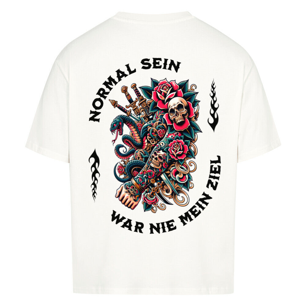 Normal - Heavy Oversized Backprint Shirt T-Shirt  XS Weiß  Tattoo Fashion von inked-mafia.de. Dieses Teil gehört in jeden Kleiderschrank eines inked-rebels! Finde ideale Geschenke für Tätowierte, Tattoofans oder Tätowierer.