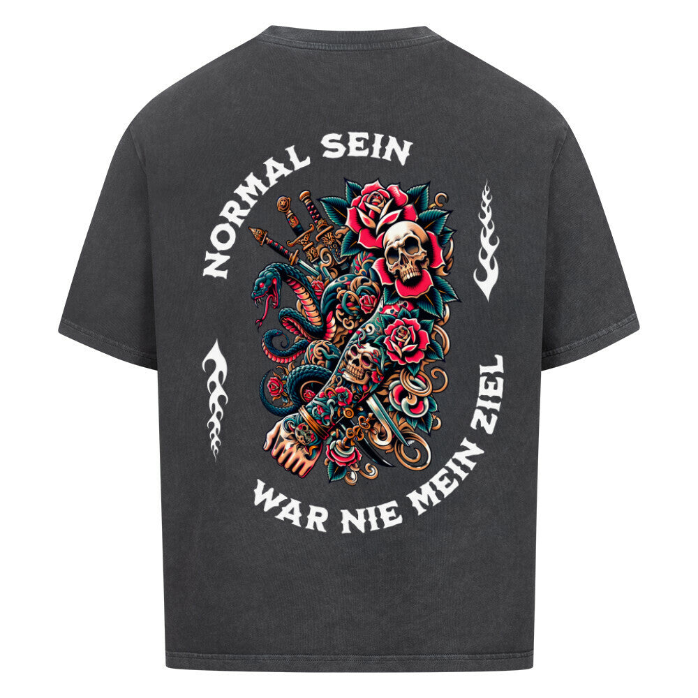 Normal - Heavy Oversized Backprint Shirt T-Shirt  XS Washed Black  Tattoo Fashion von inked-mafia.de. Dieses Teil gehört in jeden Kleiderschrank eines inked-rebels! Finde ideale Geschenke für Tätowierte, Tattoofans oder Tätowierer.