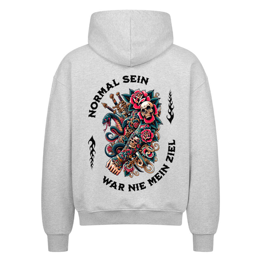 Normal - Heavy Oversized Backprint Zipper Hoodie  S Grau  Tattoo Fashion von inked-mafia.de. Dieses Teil gehört in jeden Kleiderschrank eines inked-rebels! Finde ideale Geschenke für Tätowierte, Tattoofans oder Tätowierer.