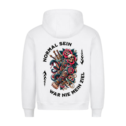 Normal - Backprint Hoodie Hoodie  S Weiß  Tattoo Fashion von inked-mafia.de. Dieses Teil gehört in jeden Kleiderschrank eines inked-rebels! Finde ideale Geschenke für Tätowierte, Tattoofans oder Tätowierer.