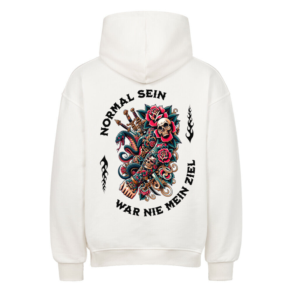 Normal - Heavy Oversized Backprint Hoodie Hoodie  XS Weiß  Tattoo Fashion von inked-mafia.de. Dieses Teil gehört in jeden Kleiderschrank eines inked-rebels! Finde ideale Geschenke für Tätowierte, Tattoofans oder Tätowierer.