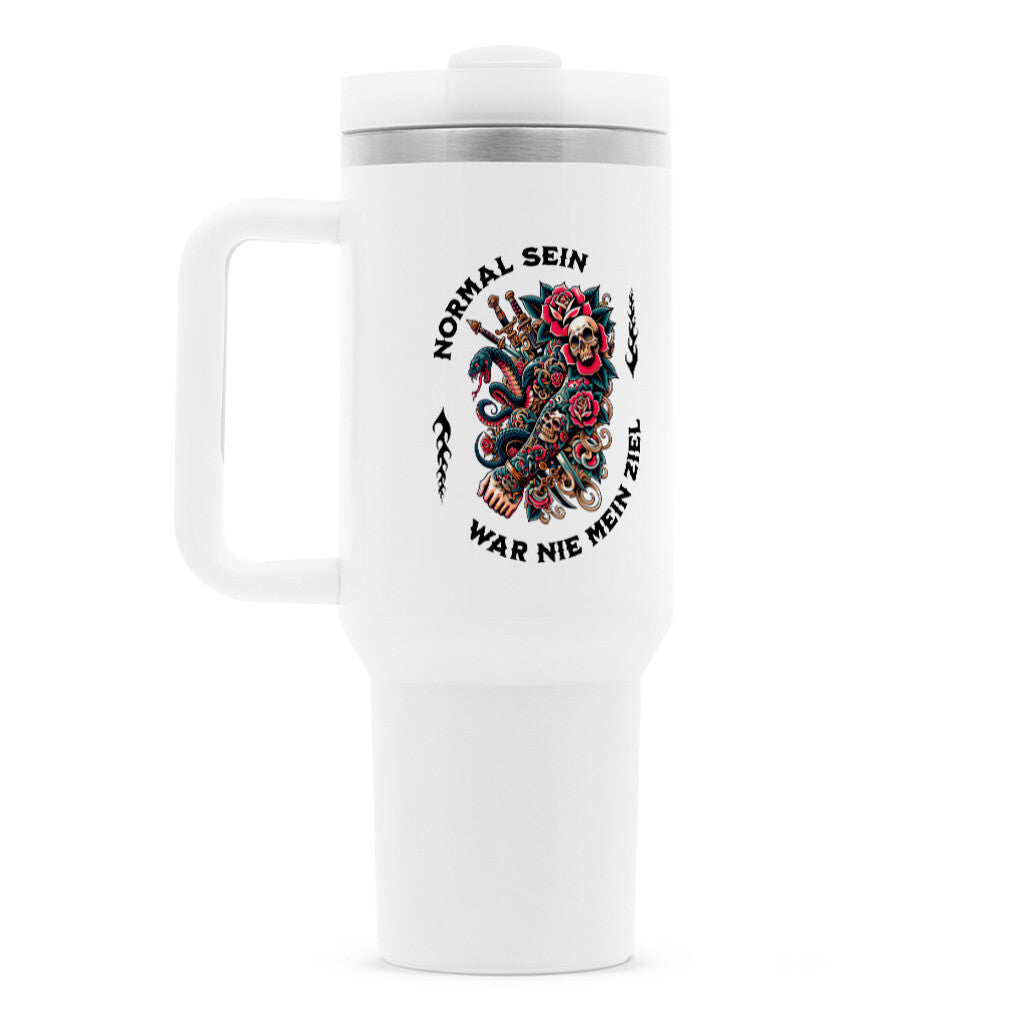 Normal - Thermobecher Mug  1200ml Weiß  Tattoo Fashion von inked-mafia.de. Dieses Teil gehört in jeden Kleiderschrank eines inked-rebels! Finde ideale Geschenke für Tätowierte, Tattoofans oder Tätowierer.