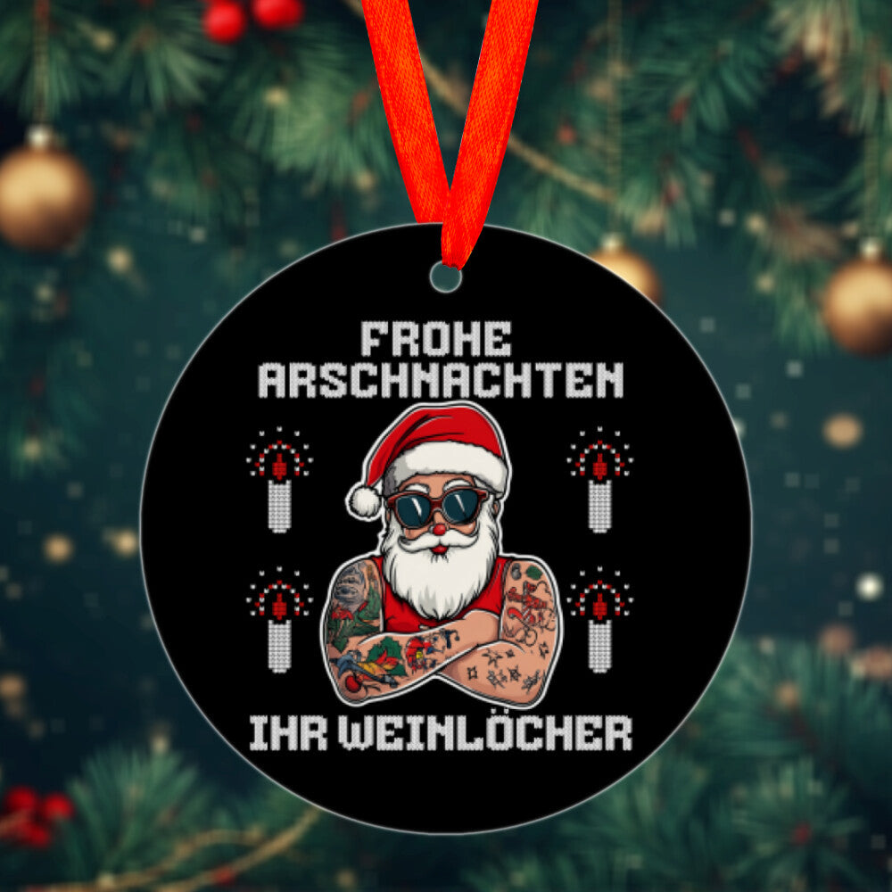 Frohe Arschnachten - Christbaumschmuck Mug  Onesize Schwarz  Tattoo Fashion von inked-mafia.de. Dieses Teil gehört in jeden Kleiderschrank eines inked-rebels! Finde ideale Geschenke für Tätowierte, Tattoofans oder Tätowierer.