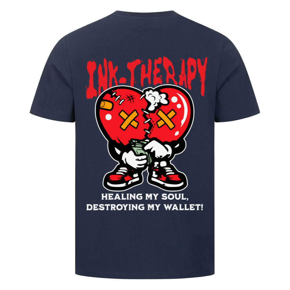 Ink-Therapy - Premium Backprint Shirt T-Shirt S Navy Blue Tattoo Fashion von inked-mafia.de. Dieses Teil gehört in jeden Kleiderschrank eines inked-rebels! Finde ideale Geschenke für Tätowierte, Tattoofans oder Tätowierer.