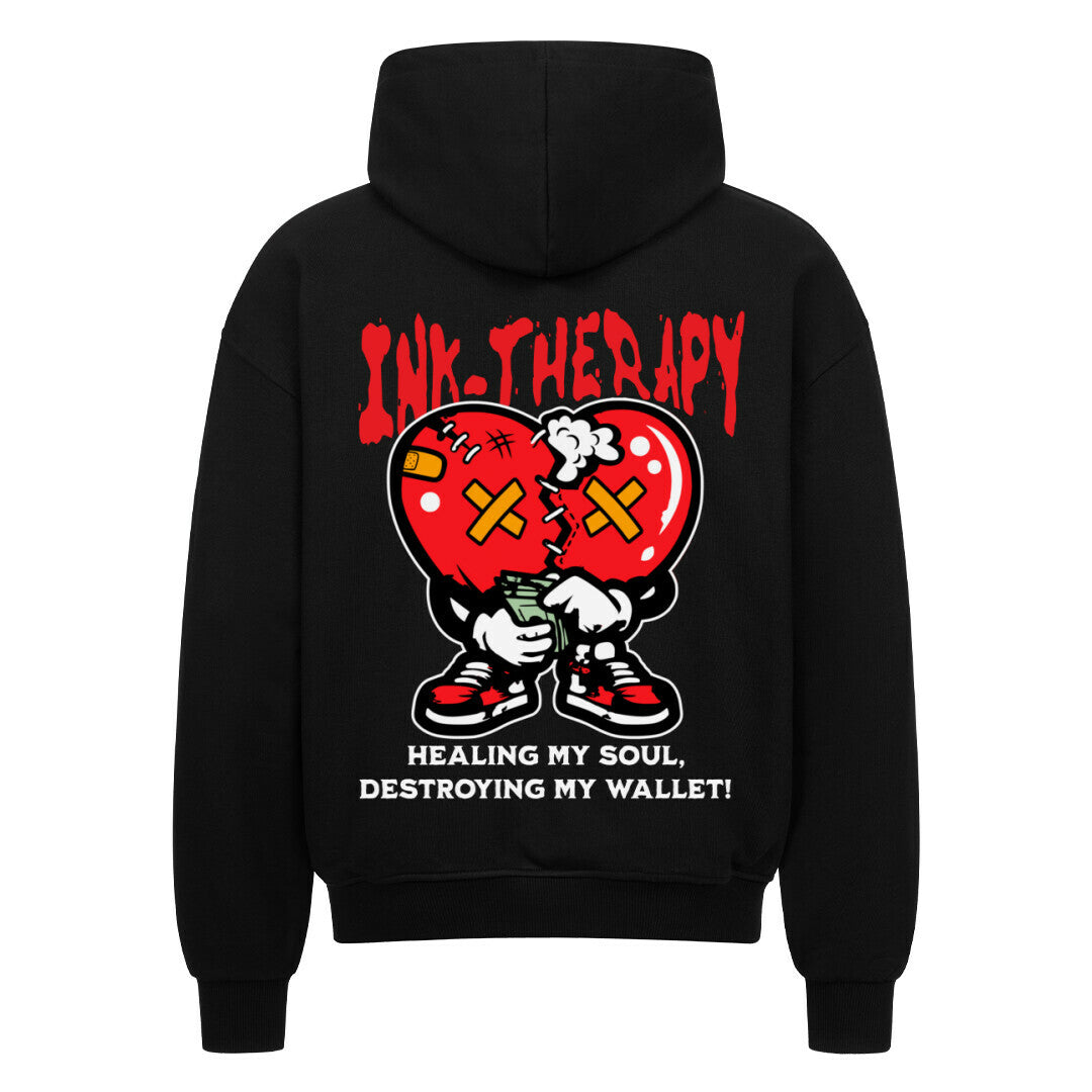 Ink-Therapy - Heavy Oversized Backprint Zipper Hoodie S Schwarz Tattoo Fashion von inked-mafia.de. Dieses Teil gehört in jeden Kleiderschrank eines inked-rebels! Finde ideale Geschenke für Tätowierte, Tattoofans oder Tätowierer.