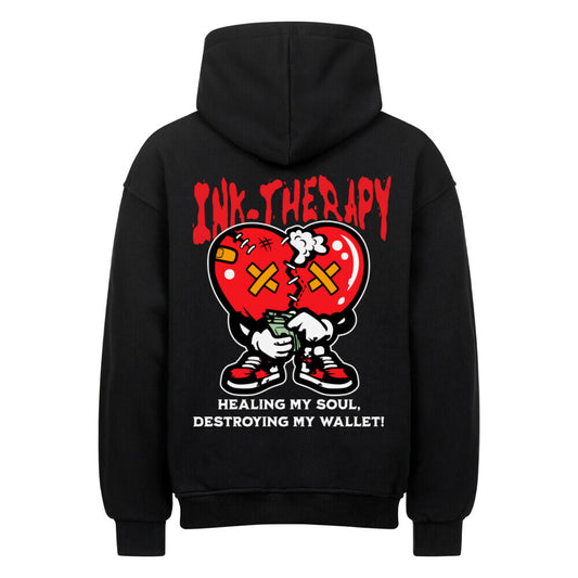 Ink-Therapy - Heavy Oversized Backprint Hoodie Hoodie XS Schwarz Tattoo Fashion von inked-mafia.de. Dieses Teil gehört in jeden Kleiderschrank eines inked-rebels! Finde ideale Geschenke für Tätowierte, Tattoofans oder Tätowierer.